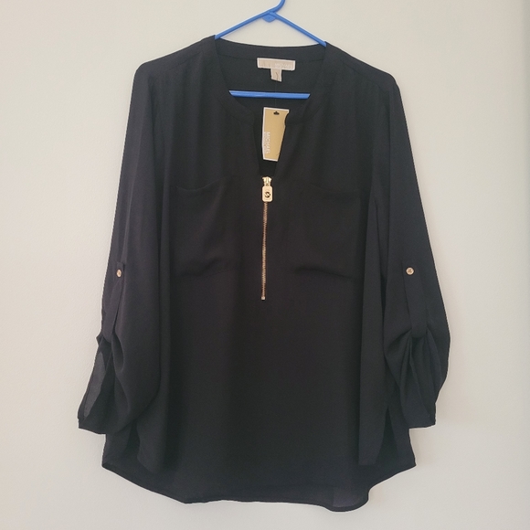 Michael Kors Tops - Michael Kors Zip Front Blouse in black Size XL